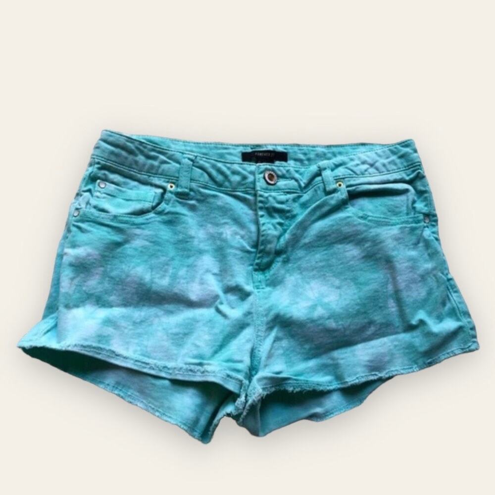 Forever 21 Light Blue Tie Dye Denim Jean Boho Festival Summer Shorts